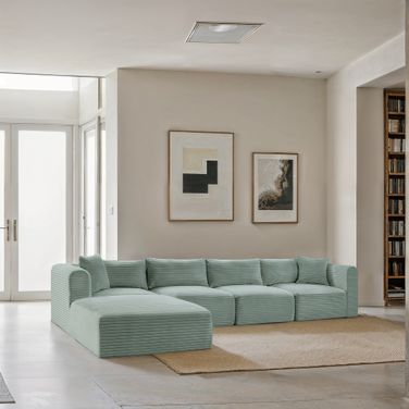 Shaggy Corduroy Performance Fabric 5 Piece Modular Sectional In Mint