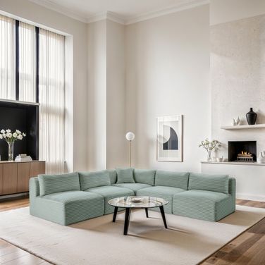 Shaggy Corduroy Performance Fabric 5 Piece Modular Sectional In Mint