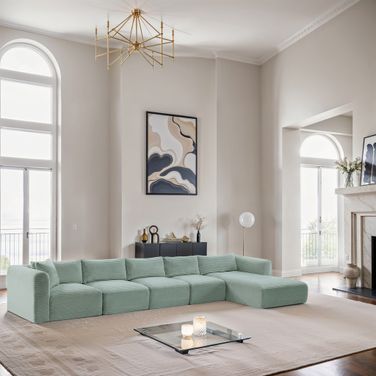 Shaggy Corduroy Performance Fabric 5 Piece Modular Sectional In Mint