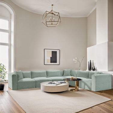 Shaggy Corduroy Performance Fabric 6 Piece Modular Sectional In Mint