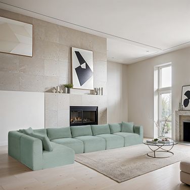 Shaggy Corduroy Performance Fabric 6 Piece Modular Sectional In Mint