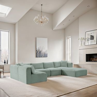 Shaggy Corduroy Performance Fabric 6 Piece Modular Sectional In Mint