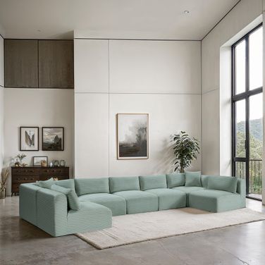 Shaggy Corduroy Performance Fabric 7 Piece Modular Sectional In Mint