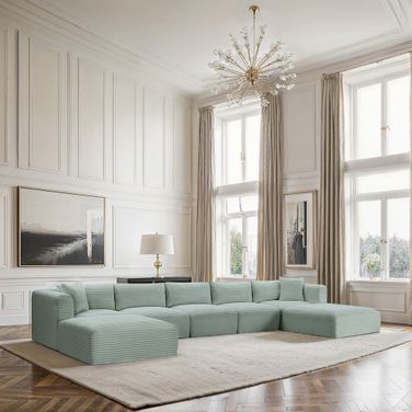 Shaggy Corduroy Performance Fabric 7 Piece Modular Sectional In Mint