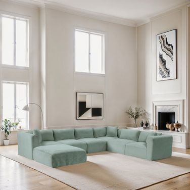 Shaggy Corduroy Performance Fabric 7 Piece Modular Sectional In Mint