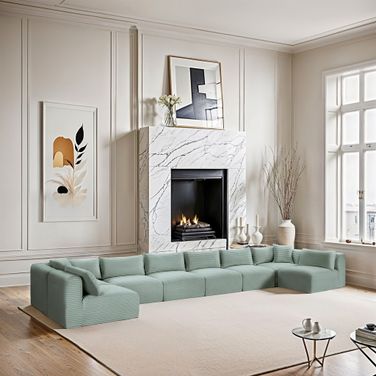 Shaggy Corduroy Performance Fabric 8 Piece Modular Sectional In Mint