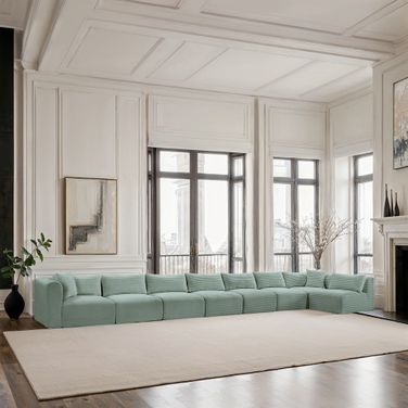 Shaggy Corduroy Performance Fabric 8 Piece Modular Sectional In Mint