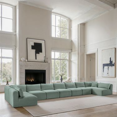Shaggy Corduroy Performance Fabric 9 Piece Modular Sectional In Mint