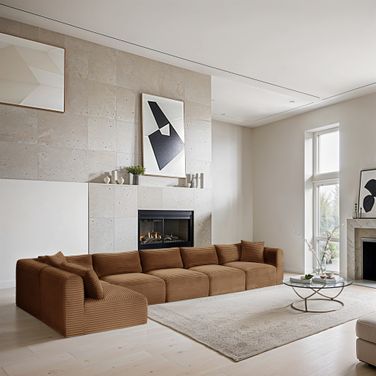 Shaggy Corduroy Performance Fabric 6 Piece Modular Sectional In Saddle