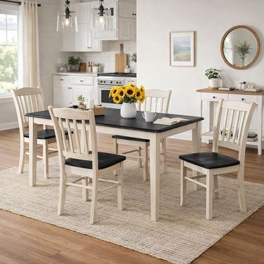 Shaker 5-Piece Dining Set In European Black Ash And Antique White