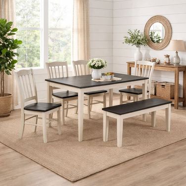 Shaker 6-Piece Dining Set In European Black Ash And Antique White