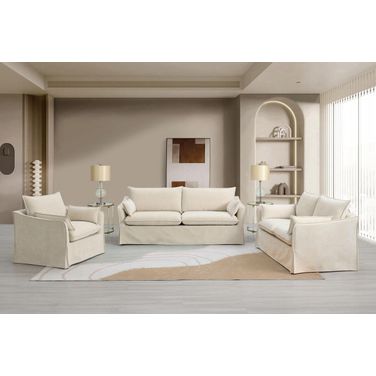Shane Living Room Set with Pillows In Beige Linen