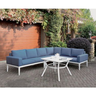 Sharon Patio Sectional In White and Blue