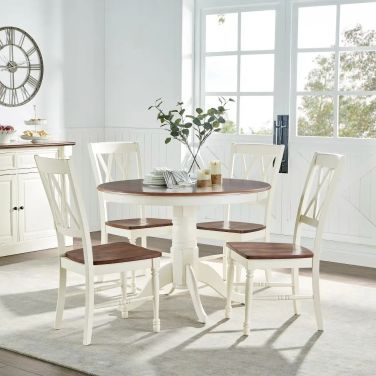 Shelby Round Dining Room Set In Distressed White