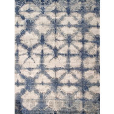 Shibori Collection Hand-Loomed Bsilk and Wool Area Rug-10' x 14' In Silver and Blue