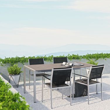 Shore Silver and Black 5 Piece Outdoor Patio Aluminum Dining Set EEI-2483-SLV-BLK-SET