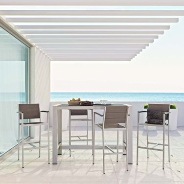 Shore Silver Gray 5 Piece Outdoor Patio Aluminum Dining Set EEI-2588-SLV-GRY-SET