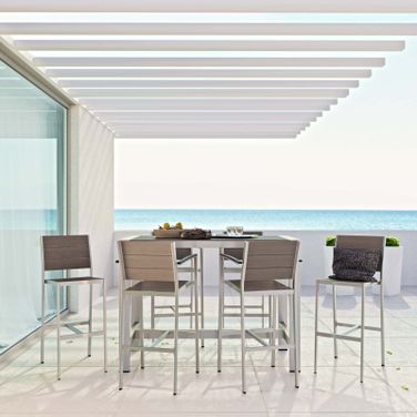 Shore Silver Gray 7 Piece Outdoor Patio Aluminum Dining Set EEI-2587-SLV-GRY-SET