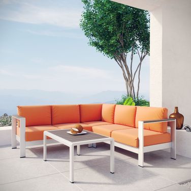 Shore 4-Piece Outdoor Patio Aluminum Sectional Sofa Set In Silver Orange