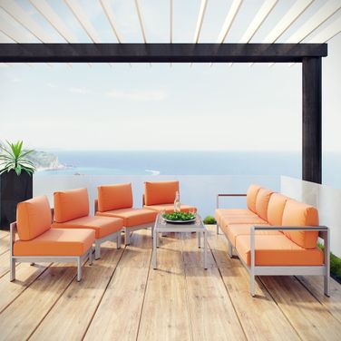 Shore 7-Piece Outdoor Patio Sectional Sofa Set In Silver Orange