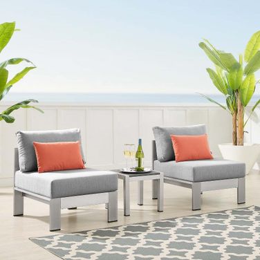 Shore Sunbrella Fabric Outdoor Patio Aluminum 3 Piece Set EEI-4312-SLV-GRY-SET