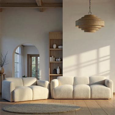 Sierra Living Room Set with Rounded Arms In Ivory