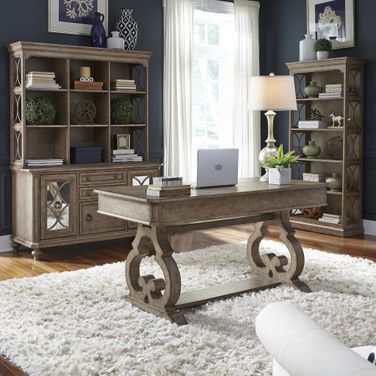 Simply Elegant 3 Piece Desk and Hutch Set In Heathered Taupe
