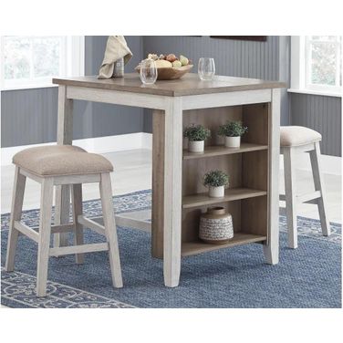 Skempton White/Light Brown Rectangular Dining Room Counter Table Set (3/CN)