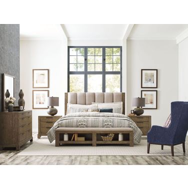 Skyline Smoke Meadowood Upholstered Panel Bedroom Set With Bench Footboard