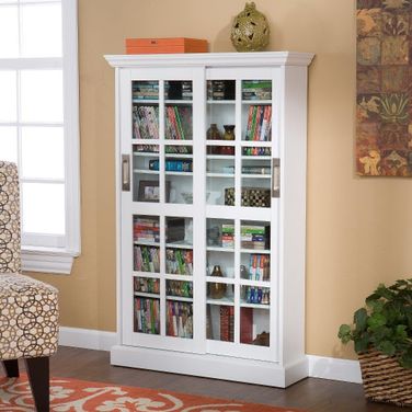 Sliding Door Media Cabinet In White