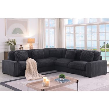 Sloane 117 Inch Corduroy Fabric Reversible L-Shape Modular Sectional Sofa In Charcoal