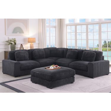 Sloane 117 Inch Corduroy Fabric Reversible L-Shape Modular Sectional Sofa with Ottoman In Charcoal