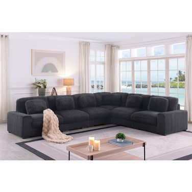 Sloane 151 Inch Corduroy Fabric Reversible L-Shape Modular Sectional Sofa In Charcoal