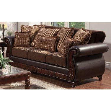 Franklin Dark Brown Fabric and Leatherette Sofa