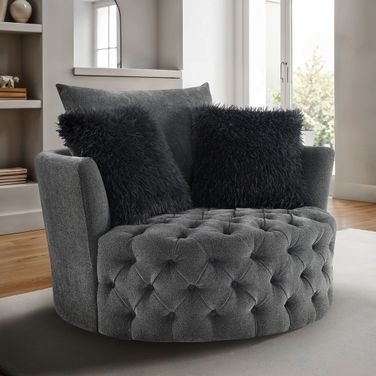 Sofi Swivel Chair In Button Tufted In Light Gray