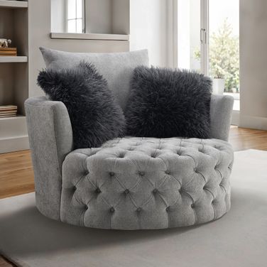 Sofi Swivel Chair In Button Tufted In Light Gray
