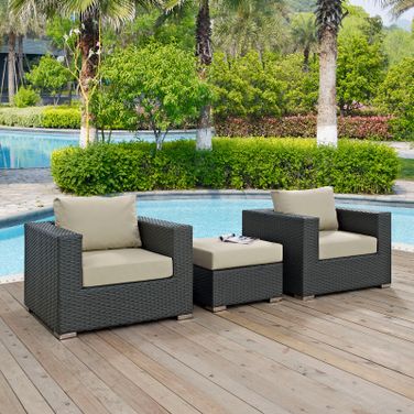 Sojourn Canvas Antique Beige 3 Piece Outdoor Patio Sunbrella Sectional Set EEI-1891-CHC-BEI-SET