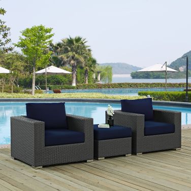 Sojourn Canvas Navy 3 Piece Outdoor Patio Sunbrella Sectional Set EEI-1891-CHC-NAV-SET