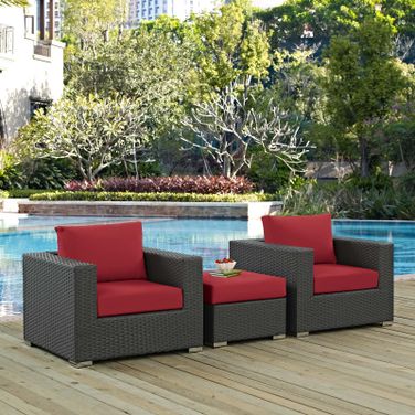 Sojourn Canvas Red 3 Piece Outdoor Patio Sunbrella Sectional Set EEI-1891-CHC-RED-SET