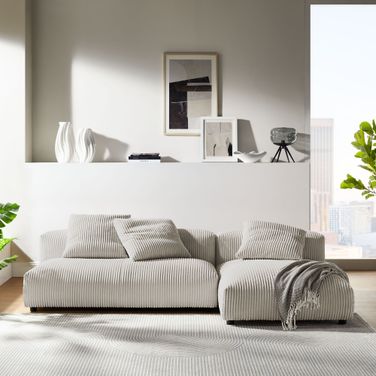 Solace 2-Piece Modular Corduroy Upholstered Sectional Sofa With Chaise In Almond