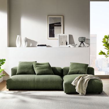 Solace 2-Piece Modular Corduroy Upholstered Sectional Sofa With Chaise In Fern
