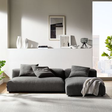 Solace 2-Piece Modular Upholstered Fabric Sectional Sofa With Chaise In Charcoal