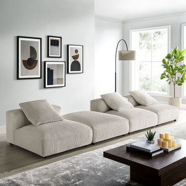 Solace 4-Piece Modular Corduroy Upholstered Sectional Sofa In Almond