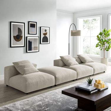 Solace 4-Piece Modular Upholstered Fabric Sectional Sofa In Linen
