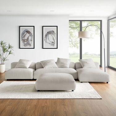 Solace 4-Piece Modular Upholstered Fabric Sectional Sofa With Ottoman In Salt