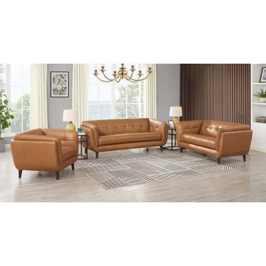 Solana Leather Living Room Set In Cinnamon Brown