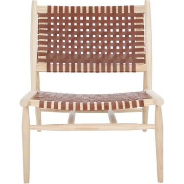 Soleil Leather Woven Accent Chair in Natural Brown