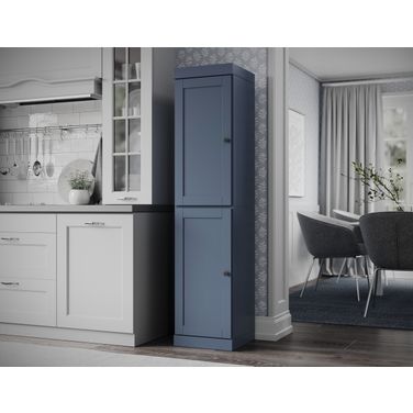 Solid Wood 16.5" Pantry Cabinet With Shaker Doors And Adjustable Shelves In Antique Blue