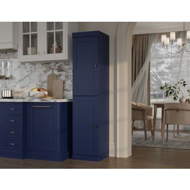 Solid Wood 16.5" Pantry Cabinet With Shaker Doors And Adjustable Shelves In Navy Blue