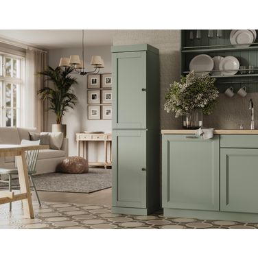 Solid Wood 16.5" Pantry Cabinet With Shaker Doors And Adjustable Shelves In Sage